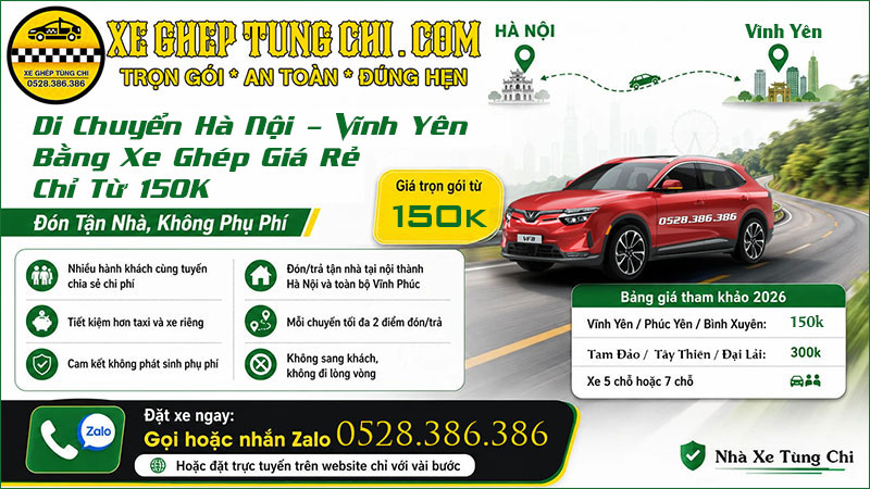 Di chuyển Hà Nội Vĩnh Yên bằng Xe Ghép Giá Rẻ 4 Xe Ghép Tiện Chuyến Hà Nội Vĩnh Yên